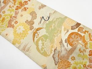 アンティーク　宝尽くしに花・鶴模様織り出し丸帯（材料）